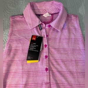 Under Armour Women's Fuchsia Striped Sleeveless Golf Polo NWT Size S